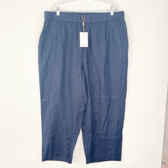 New QUINCE Navy Blue 100% European Linen Wide Leg Hi Rise Pant 2X Coastal Beach - Picture 1 of 9